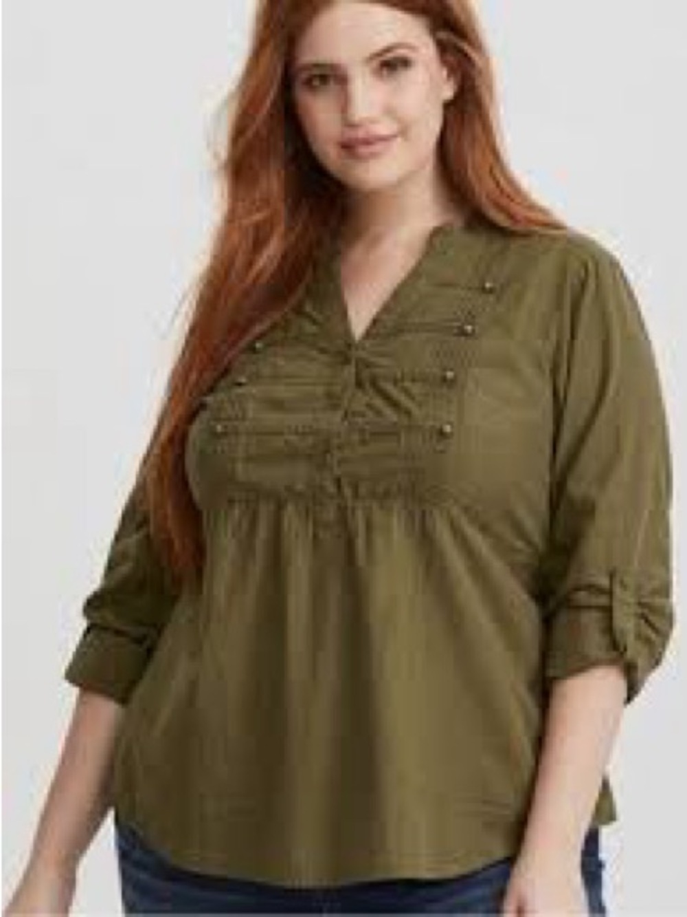 Torrid Olive Green Military Pintuck Crinkle Cotton Gauze Blouse Tunic Size 2X